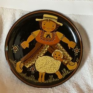 Swiss folk art pottery plate, collectible, signed